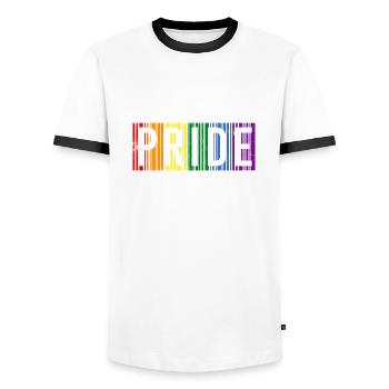 PROUD PRIDE LOVE LOVE LBGT COLORFUL SAYING MOTIF - Men's Ringer Shirt - white/black - Front - AI Model Female 172 light (172cm) & AI Model Male 178 dark (178cm)