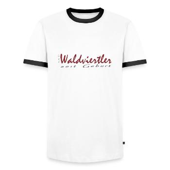Waldviertler seit Geburt - Männer Kontrast-T-Shirt - Weiß/Schwarz - Vorne - AI Model Female 172 light (172cm) & AI Model Male 178 dark (178cm)