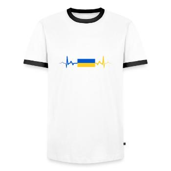 Ukraine Heartbeat Flag ECG Cadeau - T-shirt contrasté Homme - blanc/noir - Devant - AI Model Female 172 light (172cm) & AI Model Male 178 dark (178cm)