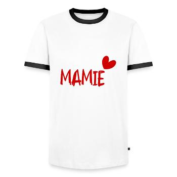 MAMIE. FÊTE DES MÈRES. BONNE FÊTE MAMIE. JE T'AIME - T-shirt contrasté Homme - blanc/noir - Devant - AI Model Female 172 light (172cm) & AI Model Male 178 dark (178cm)