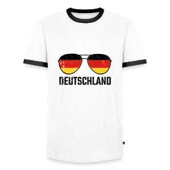 Deutschland Germany Sonnenbrille Germania Flagge - Männer Kontrast-T-Shirt - Weiß/Schwarz - Vorne - AI Model Female 172 light (172cm) & AI Model Male 178 dark (178cm)