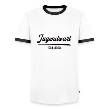 Jugendwart Jugendfeuerwehr FFW Jugend Feuerwehr - Männer Kontrast-T-Shirt - Weiß/Schwarz - Vorne - AI Model Female 172 light (172cm) & AI Model Male 178 dark (178cm)