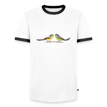 Oiseaux - T-shirt contrasté Homme - blanc/noir - Devant - AI Model Female 172 light (172cm) & AI Model Male 178 dark (178cm)