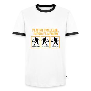 Playing pickleball improves memory - Men's Ringer Shirt - white/black - Front - AI Model Female 172 light (172cm) & AI Model Male 178 dark (178cm)