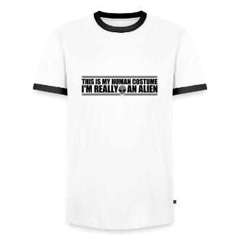 Citation extraterrestre de costume humain - T-shirt contrasté Homme - blanc/noir - Devant - AI Model Female 172 light (172cm) & AI Model Male 178 dark (178cm)