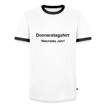 Donnerstagshirt Versagerspruch 4 von 7 - Männer Kontrast-T-Shirt - Weiß/Schwarz - Vorne - AI Model Female 172 light (172cm) & AI Model Male 178 dark (178cm)