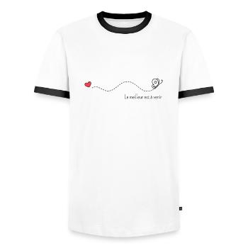 Le meilleur est à venir - T-shirt contrasté Homme - blanc/noir - Devant - AI Model Female 172 light (172cm) & AI Model Male 178 dark (178cm)