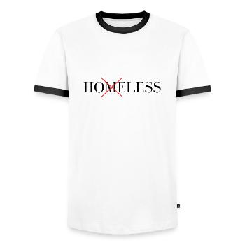 Ho(m)eless | Sans houe | Drôle de design - T-shirt contrasté Homme - blanc/noir - Devant - AI Model Female 172 light (172cm) & AI Model Male 178 dark (178cm)