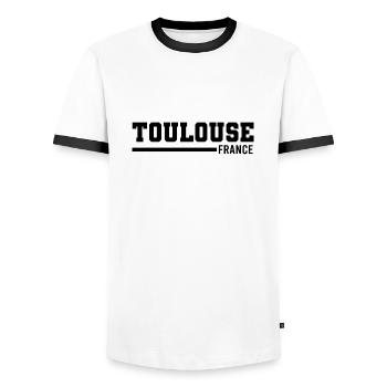 Toulouse | France - T-shirt contrasté Homme - blanc/noir - Devant - AI Model Female 172 light (172cm) & AI Model Male 178 dark (178cm)