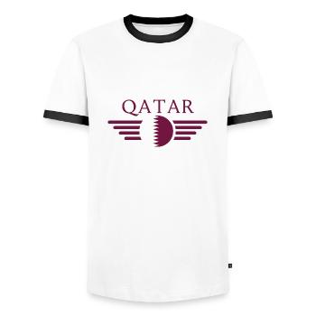 Qatar Style Design T-Shirt - Men's Ringer Shirt - white/black - Front - AI Model Female 172 light (172cm) & AI Model Male 178 dark (178cm)