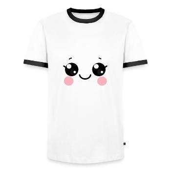 Kawaii eyes, happy face, facial expression - Men's Ringer Shirt - white/black - Front - AI Model Female 172 light (172cm) & AI Model Male 178 dark (178cm)
