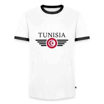 T-shirt design de style tunisien - T-shirt contrasté Homme - blanc/noir - Devant - AI Model Female 172 light (172cm) & AI Model Male 178 dark (178cm)