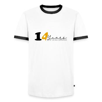 Jahrgang 2010 Lustig 14 Jahre Bday Männer Frauen - Männer Kontrast-T-Shirt - Weiß/Schwarz - Vorne - AI Model Female 172 light (172cm) & AI Model Male 178 dark (178cm)