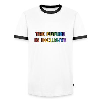 Die Zukunft ist inklusiv Gay Pride LGBTQ-Rechte - Männer Kontrast-T-Shirt - Weiß/Schwarz - Vorne - AI Model Female 172 light (172cm) & AI Model Male 178 dark (178cm)