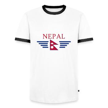 Ich liebe Nepal, Eleganz Stil Design T-Shirt - Männer Kontrast-T-Shirt - Weiß/Schwarz - Vorne - AI Model Female 172 light (172cm) & AI Model Male 178 dark (178cm)