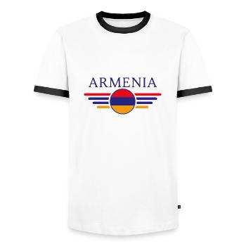 J’aime l’Arménie, T-Shirt Design Style Élégance - T-shirt contrasté Homme - blanc/noir - Devant - AI Model Female 172 light (172cm) & AI Model Male 178 dark (178cm)