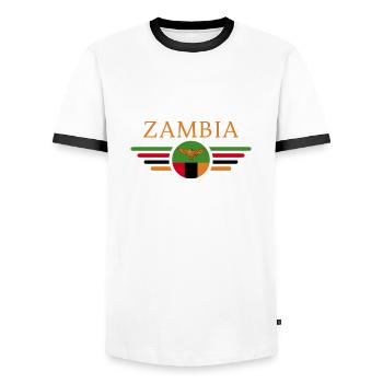 Ich liebe Sambia, Eleganz Stil Design T-Shirt - Männer Kontrast-T-Shirt - Weiß/Schwarz - Vorne - AI Model Female 172 light (172cm) & AI Model Male 178 dark (178cm)