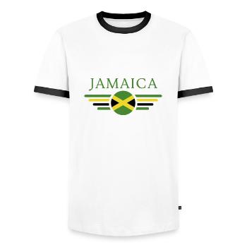 J’aime la Jamaïque, Style Design T-Shirt - T-shirt contrasté Homme - blanc/noir - Devant - AI Model Female 172 light (172cm) & AI Model Male 178 dark (178cm)
