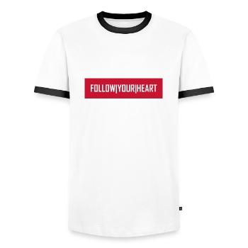Follow Your Heart - Männer Kontrast-T-Shirt - Weiß/Schwarz - Vorne - AI Model Female 172 light (172cm) & AI Model Male 178 dark (178cm)