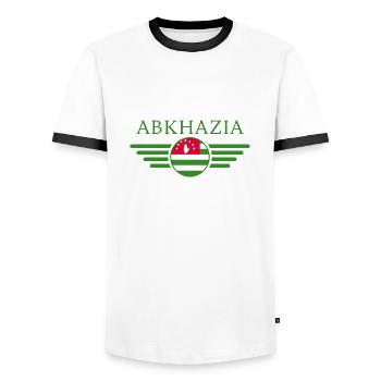 J’aime l’Abkhazie, T-shirt design de style élégance - T-shirt contrasté Homme - blanc/noir - Devant - AI Model Female 172 light (172cm) & AI Model Male 178 dark (178cm)