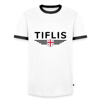 Tbilisi Design – Au cœur de la Géorgie - T-shirt contrasté Homme - blanc/noir - Devant - AI Model Female 172 light (172cm) & AI Model Male 178 dark (178cm)