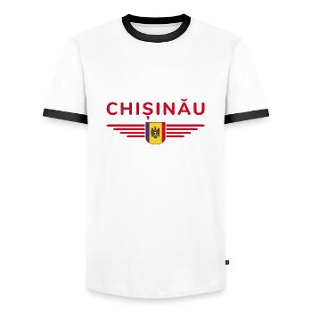 Chișinău T-Shirt – Love for the Capital - Men's Ringer Shirt - white/black - Front - AI Model Female 172 light (172cm) & AI Model Male 178 dark (178cm)