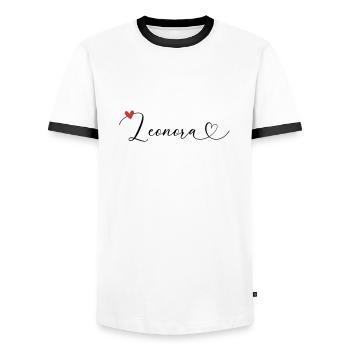Leonora Name Vorname Kalligrafieherz - Männer Kontrast-T-Shirt - Weiß/Schwarz - Vorne - AI Model Female 172 light (172cm) & AI Model Male 178 dark (178cm)