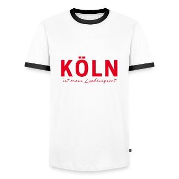 Cologne T-Shirt – Cathedral City Love - T-shirt contrasté Homme - blanc/noir - Devant - AI Model Female 172 light (172cm) & AI Model Male 178 dark (178cm)