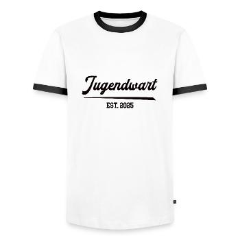 Jugendwart Jugendfeuerwehr FFW Jugend Feuerwehr - Männer Kontrast-T-Shirt - Weiß/Schwarz - Vorne - AI Model Female 172 light (172cm) & AI Model Male 178 dark (178cm)