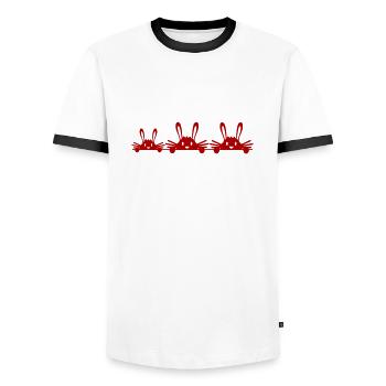 3 Hasen Familie Kinder Eltern drei Geschwister Süß - Männer Kontrast-T-Shirt - Weiß/Schwarz - Vorne - AI Model Female 172 light (172cm) & AI Model Male 178 dark (178cm)