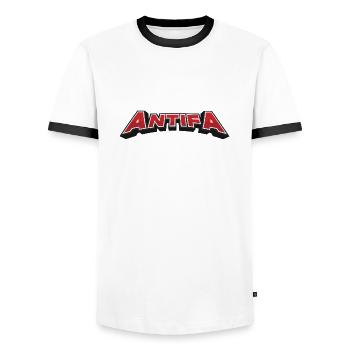 ANTIFA Streetwear - T-shirt contrasté Homme - blanc/noir - Devant - AI Model Female 172 light (172cm) & AI Model Male 178 dark (178cm)