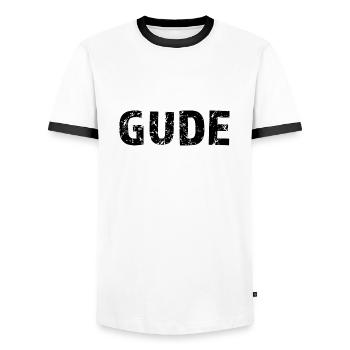 GUDE Begrüßung Dorf Dorfleben Dialekt - Männer Kontrast-T-Shirt - Weiß/Schwarz - Vorne - AI Model Female 172 light (172cm) & AI Model Male 178 dark (178cm)