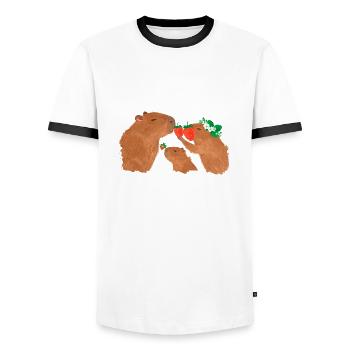 Capybara, capybara, fraises, dessin - T-shirt contrasté Homme - blanc/noir - Devant - AI Model Female 172 light (172cm) & AI Model Male 178 dark (178cm)
