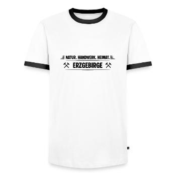 Erzgebirge Handwerk - Männer Kontrast-T-Shirt - Weiß/Schwarz - Vorne - AI Model Female 172 light (172cm) & AI Model Male 178 dark (178cm)