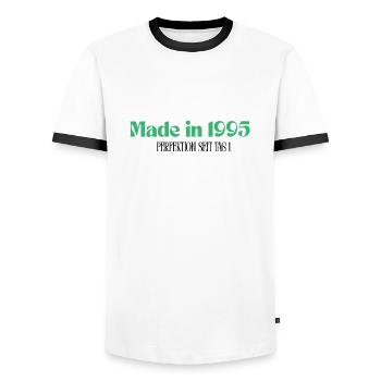 Made in 1995 - Perfektion seit Tag 1 - Männer Kontrast-T-Shirt - Weiß/Schwarz - Vorne - AI Model Female 172 light (172cm) & AI Model Male 178 dark (178cm)