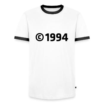 Copyright 1994 - Men's Ringer Shirt - white/black - Front - AI Model Female 172 light (172cm) & AI Model Male 178 dark (178cm)