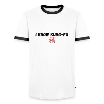 I Know kung fu - Men's Ringer Shirt - white/black - Front - AI Model Female 172 light (172cm) & AI Model Male 178 dark (178cm)