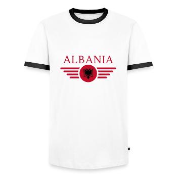 Albania - Men's Ringer Shirt - white/black - Front - AI Model Female 172 light (172cm) & AI Model Male 178 dark (178cm)