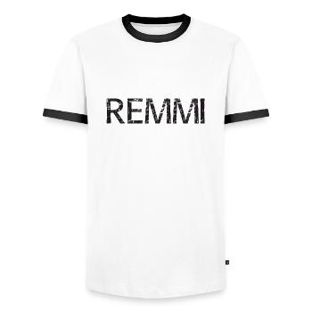 REMMI | Remmi-Demmi | Partnerlook - Männer Kontrast-T-Shirt - Weiß/Schwarz - Vorne - AI Model Female 172 light (172cm) & AI Model Male 178 dark (178cm)