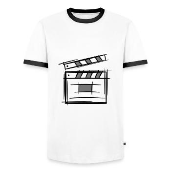Clapperboard. Director. Film producer. Filmmaker. - Men's Ringer Shirt - white/black - Front - AI Model Female 172 light (172cm) & AI Model Male 178 dark (178cm)