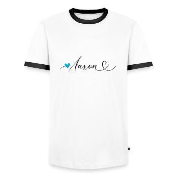 Aaron Name Vorname Kalligrafieherz - Männer Kontrast-T-Shirt - Weiß/Schwarz - Vorne - AI Model Female 172 light (172cm) & AI Model Male 178 dark (178cm)