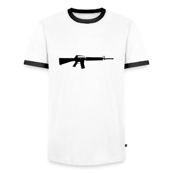 m16 - T-shirt contrasté Homme - blanc/noir - Devant - AI Model Female 172 light (172cm) & AI Model Male 178 dark (178cm)