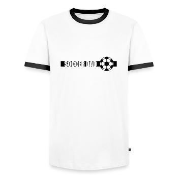 Streifen Soccer Dad Logo - Männer Kontrast-T-Shirt - Weiß/Schwarz - Vorne - AI Model Female 172 light (172cm) & AI Model Male 178 dark (178cm)