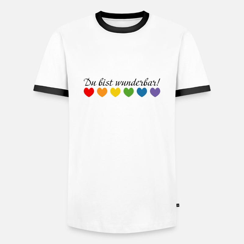 Regenbogenherzchen du bist wunderbar - Männer Kontrast-T-Shirt - Weiß/Schwarz