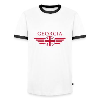 J’aime la géorgie T-shirt de style élégance - T-shirt contrasté Homme - blanc/noir - Devant - AI Model Female 172 light (172cm) & AI Model Male 178 dark (178cm)