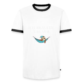 Faultier Ich brauche Urlaub Geschenkidee lustig - Männer Kontrast-T-Shirt - Weiß/Schwarz - Vorne - AI Model Female 172 light (172cm) & AI Model Male 178 dark (178cm)