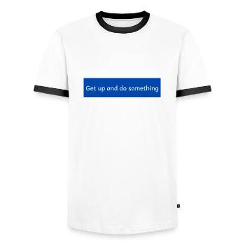 get up and do something - Men's Ringer Shirt - white/black - Front - AI Model Female 172 light (172cm) & AI Model Male 178 dark (178cm)