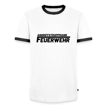 Angriffstruppmann Freiwillige Feuerwehr - Männer Kontrast-T-Shirt - Weiß/Schwarz - Vorne - AI Model Female 172 light (172cm) & AI Model Male 178 dark (178cm)