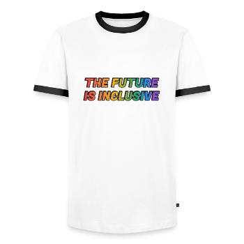 The Future Is Inclusive Gay Pride - Men's Ringer Shirt - white/black - Front - AI Model Female 172 light (172cm) & AI Model Male 178 dark (178cm)