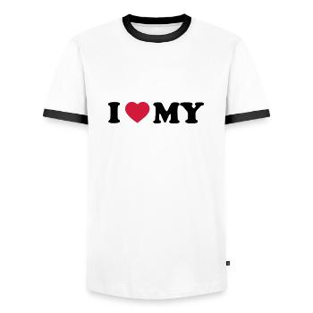 i_love_my_2_color - T-shirt contrasté Homme - blanc/noir - Devant - AI Model Female 172 light (172cm) & AI Model Male 178 dark (178cm)